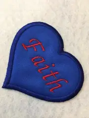 Heart-Shaped Faith Embroidered Iron-On Patch 3 1/4" W x 3" H