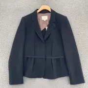 LOFT Blazer Womens 8 Petite Black Snap Front Notch Lapel Seam Detail Office NWT