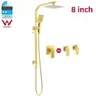 Brushed Gold Square Rain Shower Head 2 In 1 Sliding Rail Shower Set Mixer Taps