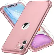 ORETECH Designed for iPhone 11 Case [with 2 x Tempered Glass Screen Protector] Shockproof Protection Cover Hard PC Silky Soft Touch Full Body Protective Case for iPhone 11 (2019) 6.1'' - Rosegold