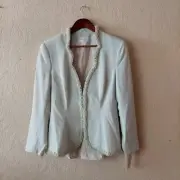 Vintage Junnie Leight Icy Blue/Green Beaded Trim Evening Blazer NEW Sz 8