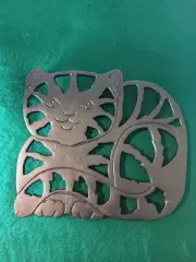 Cast Iron Cat Trivet 8" x 7" Decorative Black Cat Shaped with box