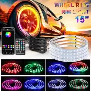 15" LED Wheel Ring Rim Lights RGB Color Chasing Brake & Turn Signal Bluetooth