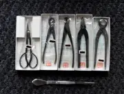 Kaneshin Bonsai Tool 5pcs Scissors Set with Case and tweezers Unused Japan