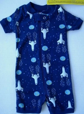 Hanna Andersson Infant Sleeper Pajamas Blue Spaceship Organic Cotton 0-3 Mo NEW