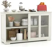 Giantex Kitchen Storage Sideboard, Buffet Storage Cabinet w/Adjustable Shelf, Dining Buffet Server Cabinet Cupboard with Glass Sliding Door Panels, Wooden Console Table for Home Kitchen (Beige)
