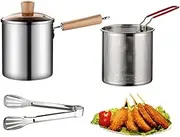 Deep Fryer Pot 304 Stainless Steel Frying Pan with Strainer Basket and Handle,Japanese Tempura Fryer Deep Fryers Frying Pot for Frying Fish Shrimp Chicken and Fries (Silver-1)