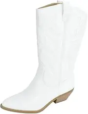 [Soda] Reno Women Western Cowboy Pointed Toe Knee High Pull On Tabs Boots