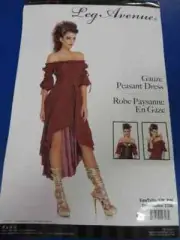 Gauze Peasant Dress Pirate Burgundy Fancy Dress Up Halloween Sexy Adult Costume