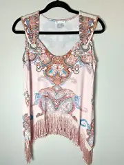 NEW Womens Venus Fringe Tank Top Sleeveless Pink Size Small Summer