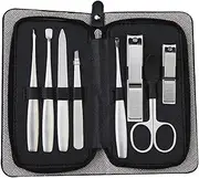 Stainless Steel Pedicure Nail Clippers Set Beauty Scissors Nail File Black Leather Portable Box 8-Piece Beauty Tools