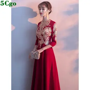 5Cgo 含稅中式新娘敬酒服旗袍冬季大碼胖mm結婚晚禮服裙女簡單大氣尾牙禮服t583601781624