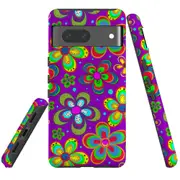 For Google Pixel 7 Case Tough Protective Cover Purple Floral Design