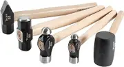 Titan 85070 5-Piece Hickory Wood Handle Hammer Set - Includes 16oz & 32oz Ball Peen, 16oz Rubber Mallet, 3lb Sledge Hammer, 3lb Cross Peen Hammer