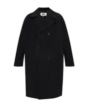 vertical striped cotton coat L Black