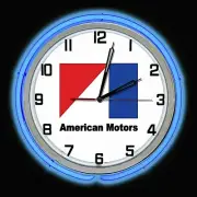 19" American Motors Sign Double Neon Clock Chrome Blue Neon AMC Man Cave