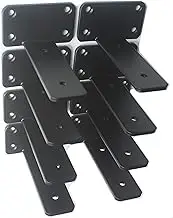 8 Pack - 4 inch Black Hidden L Shelf Bracket (1/5 Inch Thicked) Iron Floating Shelf Brackets Rustic Industrial Metal Brackets for Shelf Support