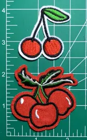 Lot of 2 Cherry Iron On or Sew On Embroidered Patches Red Fun Fruit Pink