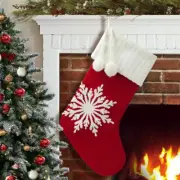 20.5" Wool Needlepoint Christmas Stockings with White Pompoms Gift Holder Decor