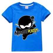 Kids Boys Cute Cartoon Print T-shirt Tops Summer Short Sleeve Tee Shirt -NMAOV Blue 9-10Years