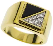 Black Onyx Diagonal .90 Carat CZ Stone Mens Ring 18K Gold overlay Size 13 T1