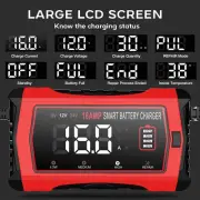16A Battery Charger, 12V 24V LiFePo4 Lead-Acid Lithium Smart Car Battery Charger