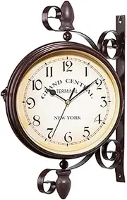 Corner Clock,Double Sided Clock Vintage Station Clock Metal Corner Clock Hanging Garden Clock for Wall Home Decor No Battery