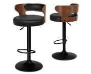 ALFORDSON Set of 2 Bar Stool Kitchen Swivel Chair Wooden Leather Gas Lift Ramiro Black