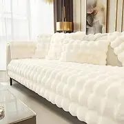 [ZenDen] Thick Rabbit Plush Sofa Cover 1 2 3 Seater Couch Covers, Fluffy Faux Fur Corner Non-Slip Sofa Cushion Cover L Shape Furniture Protector for Living Room (Cream, 70x180cm)