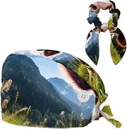 [YTYVAGT] Scrub Caps Women,Scrub Hats Suitable for Women,Animal Cow Landscape Pattern