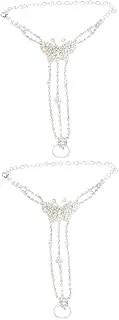 DEARMAMY 2pcs Bridal Anklet Anklets Foot Bracelets Jewelry Anklet Rhinestone Anklet Foot Chain Jewelry Lady Ankle Bracelet Beach Ankle Bracelets for Women Ankle Foot Chain Alloy Silver