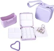 LIGHUFEIC Pocket Watercolor Set - Travel Artist Outdoor Sketch Kit with3 Foldable Palettes,clip-on Washing Bucket,Silicone bag,Ideal for Outdoor Sketch Artists(Purple)