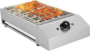 Portable Smokeless BBQ Grill, 2600W Electric Heating Tube Seafood Meat Kebab Machine, 50-300℃ Temperature Control, Countertop Stainless Steel BBQ Griddle with Drip Tray for Garden Party