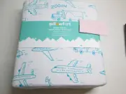 Pillowfort Moto Moxie Full Sheet Set Planes Cars Trucks Jets Blue New