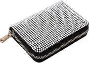 [Generic] Women's Rhinestone Credit Card Holder Fashion Zipper RFID Card Case Organizer Bling Sparkle Slim Small Pouch Wallet, White, One Size, Casual