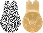 [ZPLxi] Adhesive Bra 2 Pairs Print Strapless Sticky Invisible Push up Silicone Bra for Backless Dress with Nipple Covers, Invisible Adhesive Bra for Women (L/XL, White Leopard)