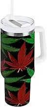 RPLIFE Colorful Cannabis Leaves Red 40 Oz Tumbler, 30 Oz Tumbler with Handle, Coffee Tumbler