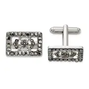Fashion 1928 Silver-Tone Black Crystal Rectangle Cuff Links