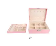 Jewelry Storage Box Double Layers Detachable Partition PU Jewelry Display Case for Necklace Ring Pink