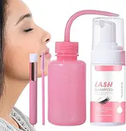 Lash Shampoo | Gentle Eyelash Extension Cleanser With Rinse Bottle And Brush | 100ml Foam Lash Wash And Eyelid Cleanser For Makeup Removal, Home And Salon Use