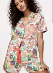 Peter Alexander Shortie Pj Set Sz Small Womens Xmas Pyjamas Dogs Gingerbread Man