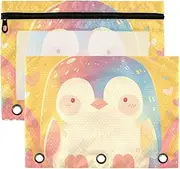 Cartoon Rainbow Color Penguin Pen Pouches with Clear Window Rings folders with Pockets Big Capacity Binders 3 Rings for Storing School Students Teacher Supplies Multicolored 2 PCS