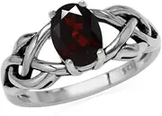 [Silvershake] 1.4ct. 8X6mm Natural Oval Shape Garnet 925 Sterling Silver Celtic Knot Solitaire Ring