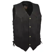 Men's Side Lace Denim Black or Blue Color Classic Snap Front Biker Vest DM1315