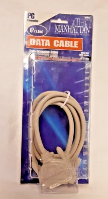 VINTAGE 6' DATA EXTENSION CABLE MANHATTAN #360050 DB25F TO DB25M NEW OLD STOCK