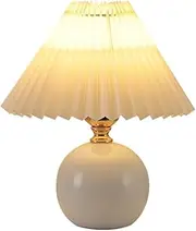 Elqater USB Retro Pleated Bedside Lamp Table Cute Desk Lamp for Bedroom Girl Princess Bed Lamp Deco Ceramic Base LED Light Easy Install Easy to Use