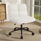 Cross Legged Chair with Wheels, Upholstered Home Office Chair with Padded Seat,