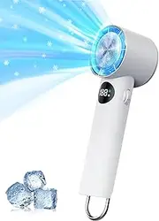 Yaberry Grove Handheld Fan with Ice Cooling, Fast Cooling to 7°C,3000mAh USB Rechargeable Mini Fans 12000RPM Speed(1-100) Adjustable Turbo Personal Fan with Digital Display for Travel Office Camping