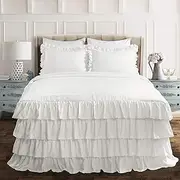 Lush Decor Lush Décor Allison Ruffle Skirt Bedspread White Vintage Chic Farmhouse Style Lightweight 3 Piece Set King,