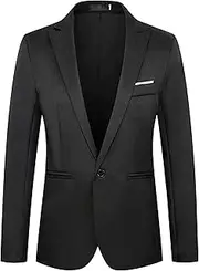 [Aosufei] Men's Comfort Casual Wedding Party Suit Jacket Lightweight Solid Dress Blazer Suits Stylish Business Tuxedo Jacket, Black2, Medium